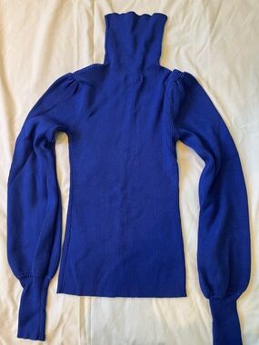 Fashion Nova Royal Blue Ribbed Balloon-Sleeve Turtleneck